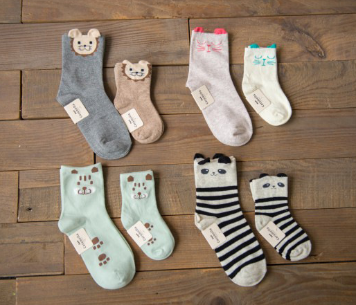 Parent-child Cotton Seamless Socks 8 pairs perfect toes with blue gift box and gift bag